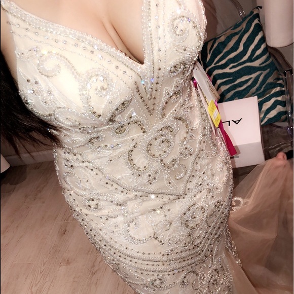 Mori Lee champagne mermaid beaded prom dress - Picture 5 of 8